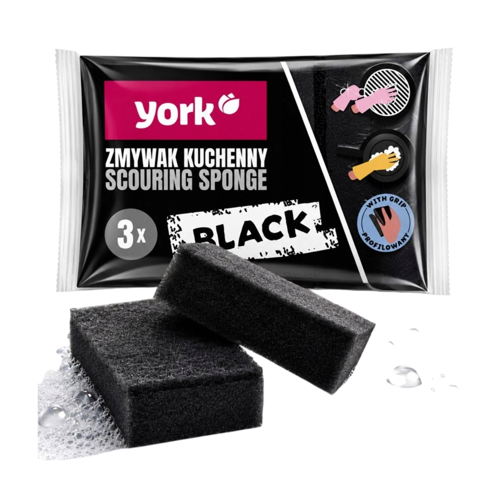 YORK houbička na nádobí profilovaná ČERNÁ 3 ks